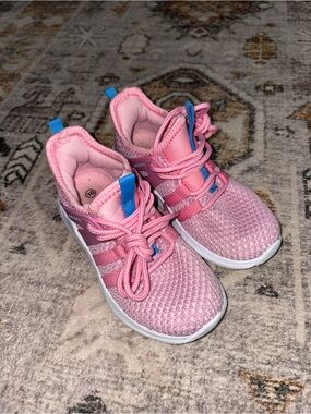 Girls' Pink Knit Sneakers with Blue Pull Tabs